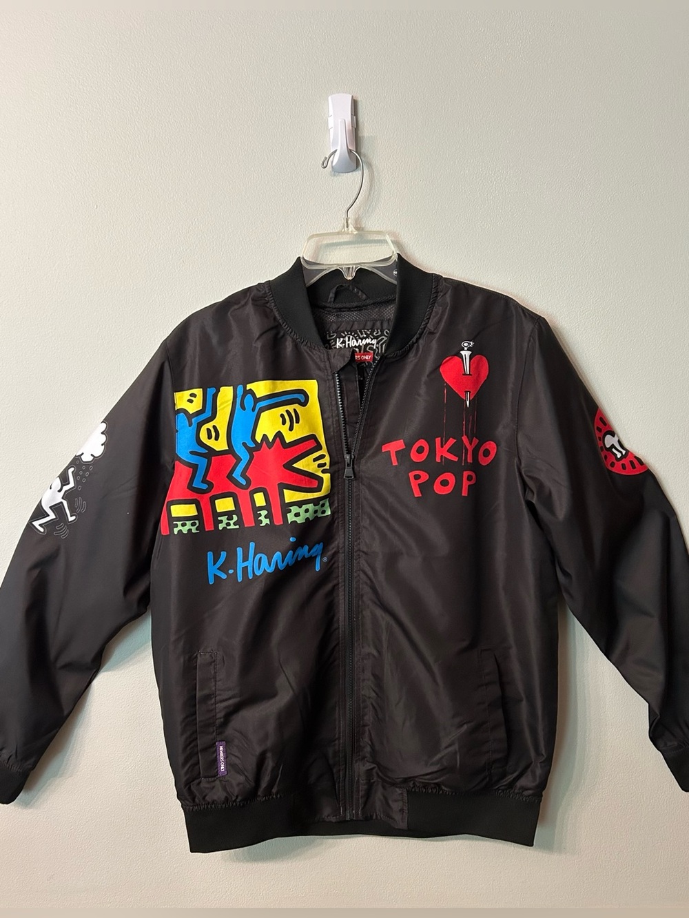 KEITH HARING! Members Only Black Jacket with Red, Blue & Yellow Pop Art